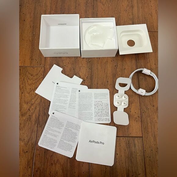 APPLE AIRPODS PRO  1 ST GEN  EMPTY BOX WITH CHARGING CABLE + MANUAL + EAR TIPS - Picture 1 of 12